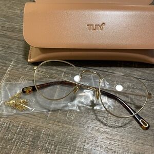 NEW Beautiful Gold Round Frame Glasses + gold chain